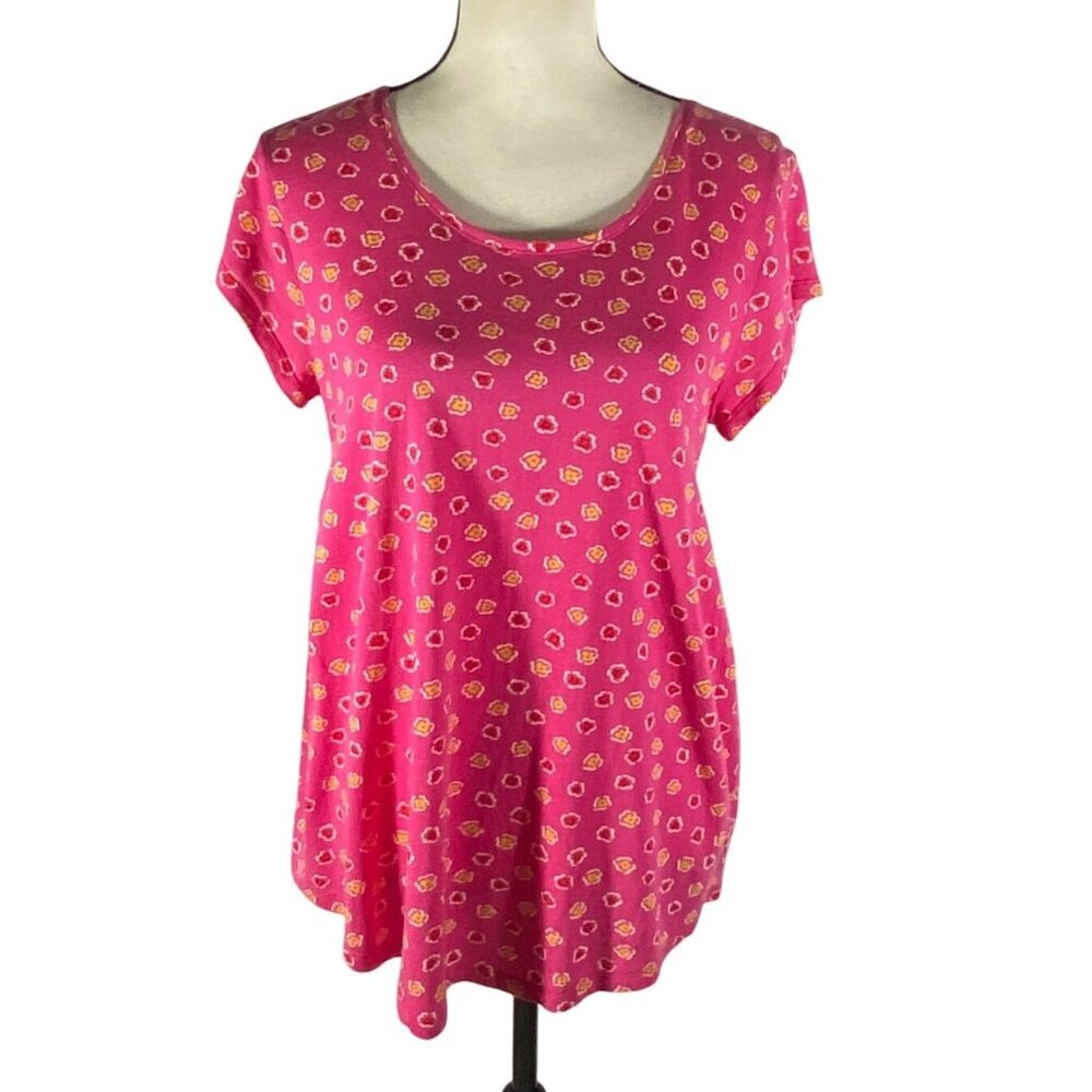 Gudrun Sjödén Pink Floral Print side pleat tunic top M Organic Cotton & Modal
